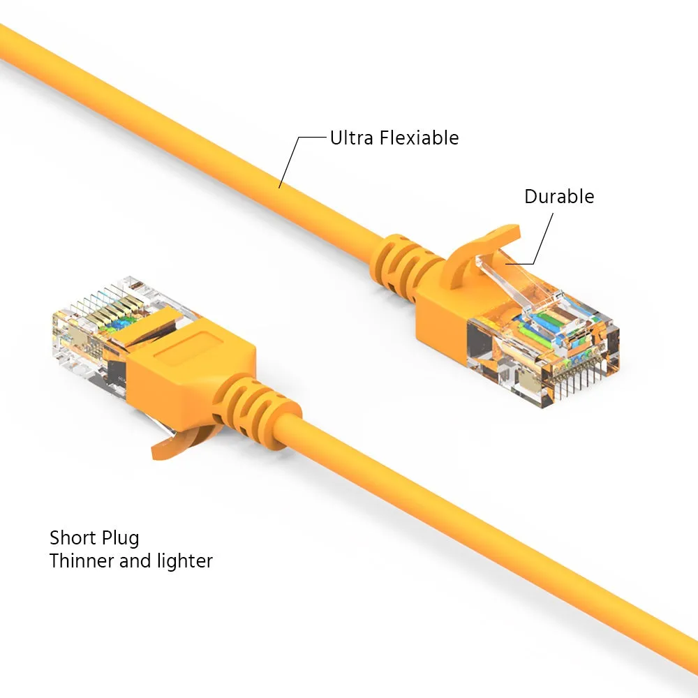 0.5Ft Cat6A UTP Slim Ethernet Network Booted Cable 28AWG Yellow