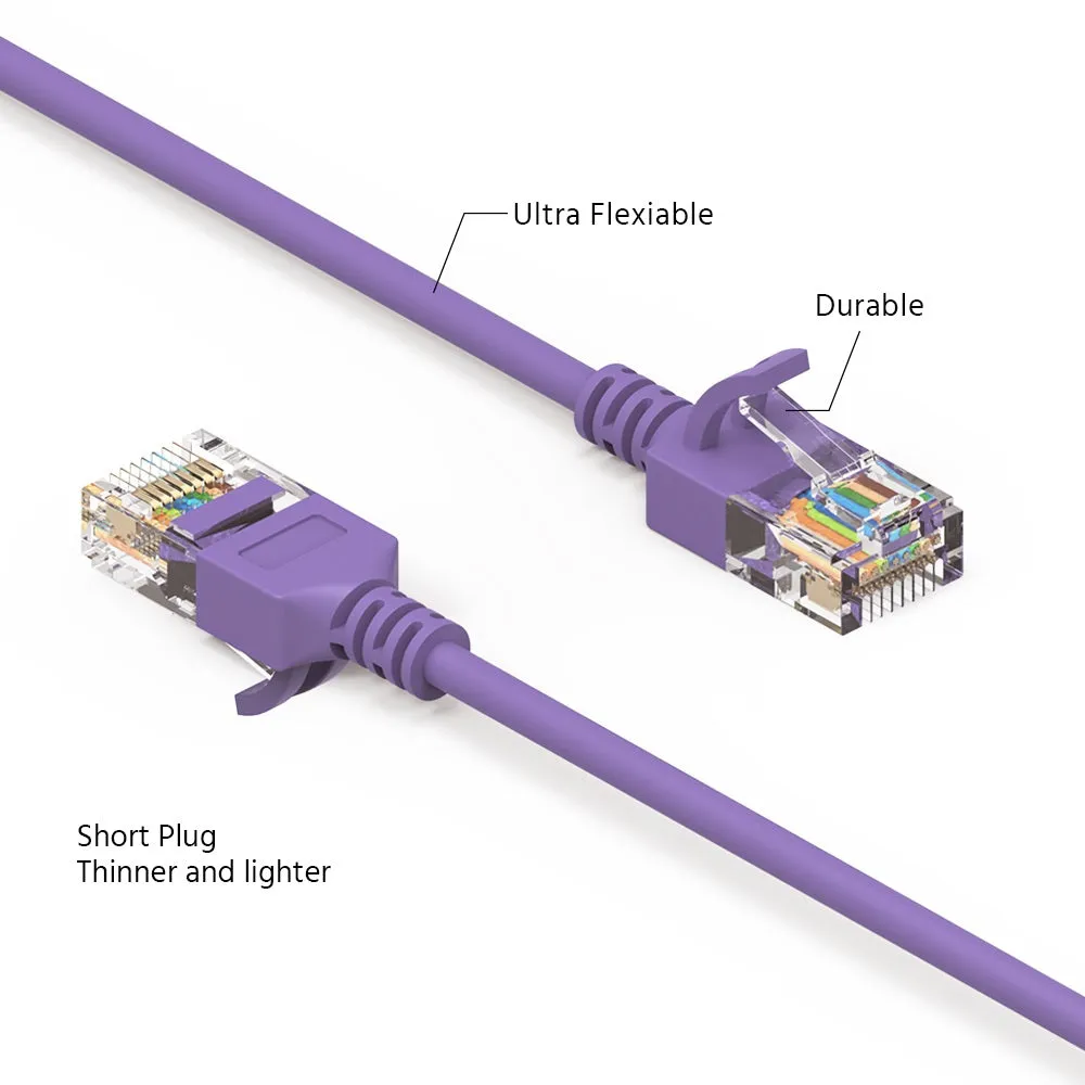 1.5Ft Cat6A UTP Slim Ethernet Network Booted Cable 28AWG Purple