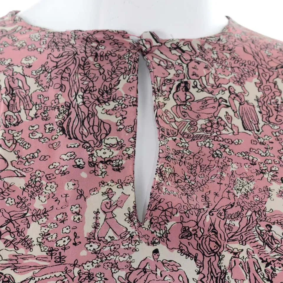 1940s Novelty Toile Print Mauve Pink Vintage Dress w Peplum