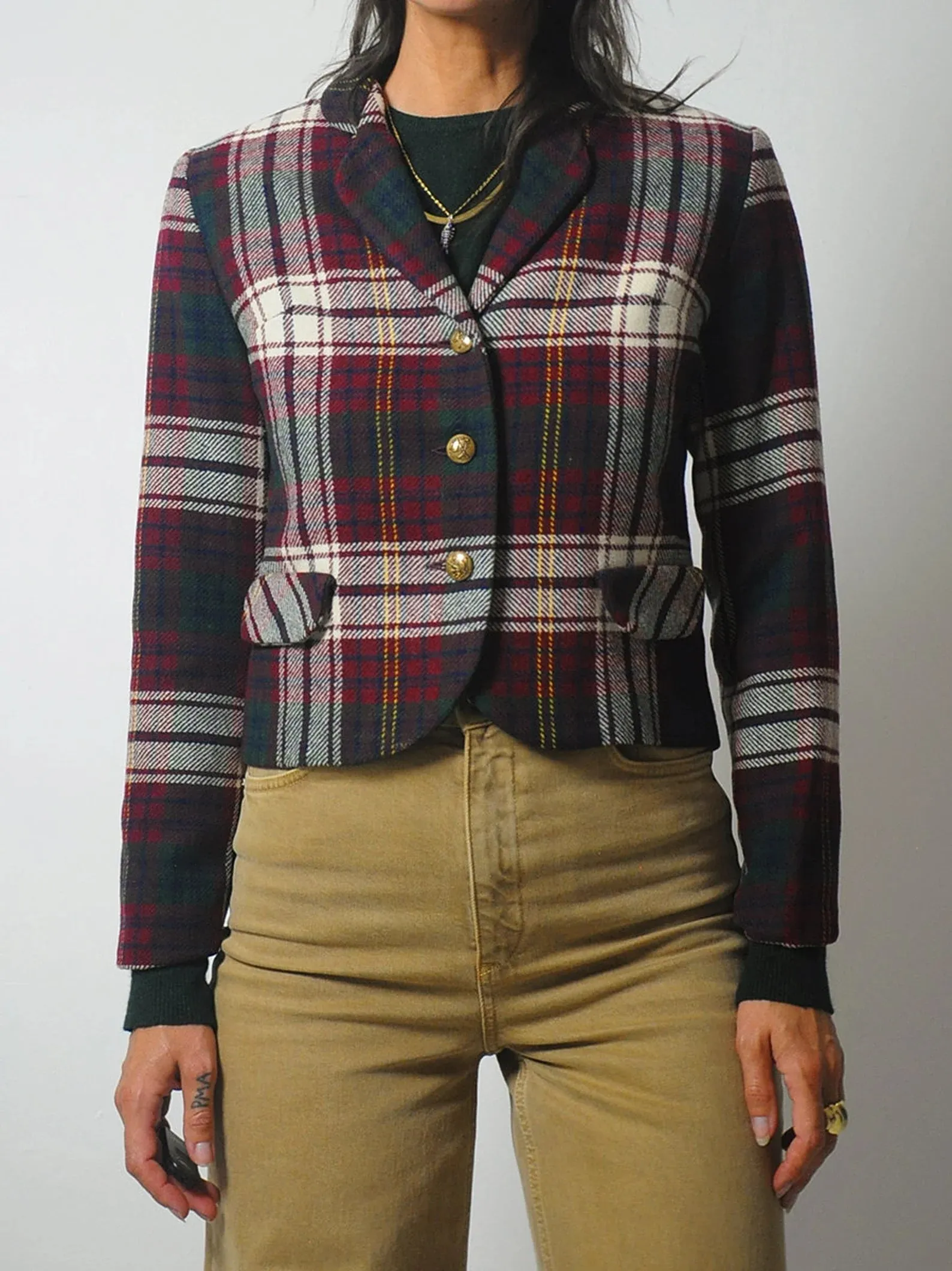 1960's Cropped Wool Plaid Blazer