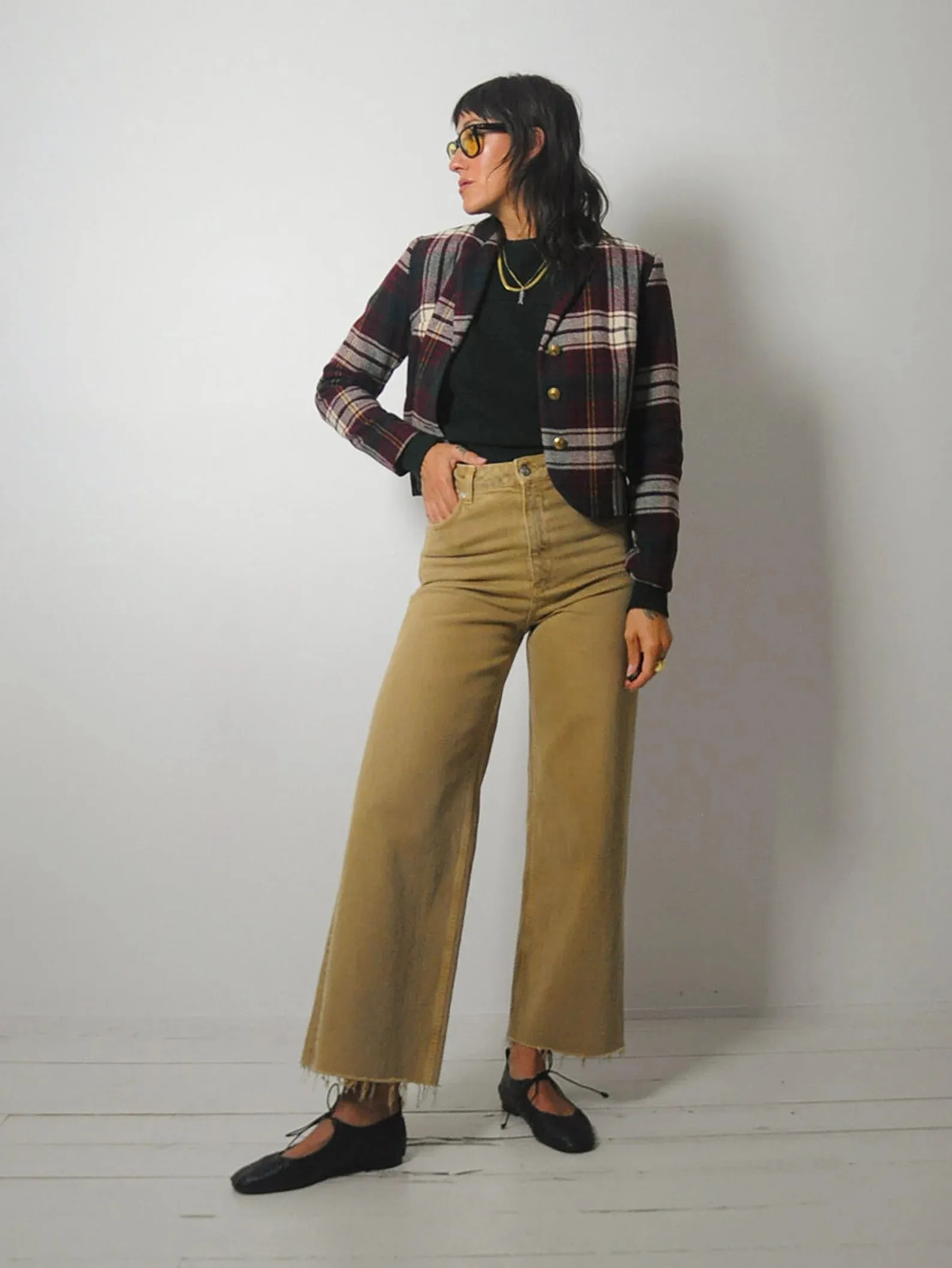 1960's Cropped Wool Plaid Blazer