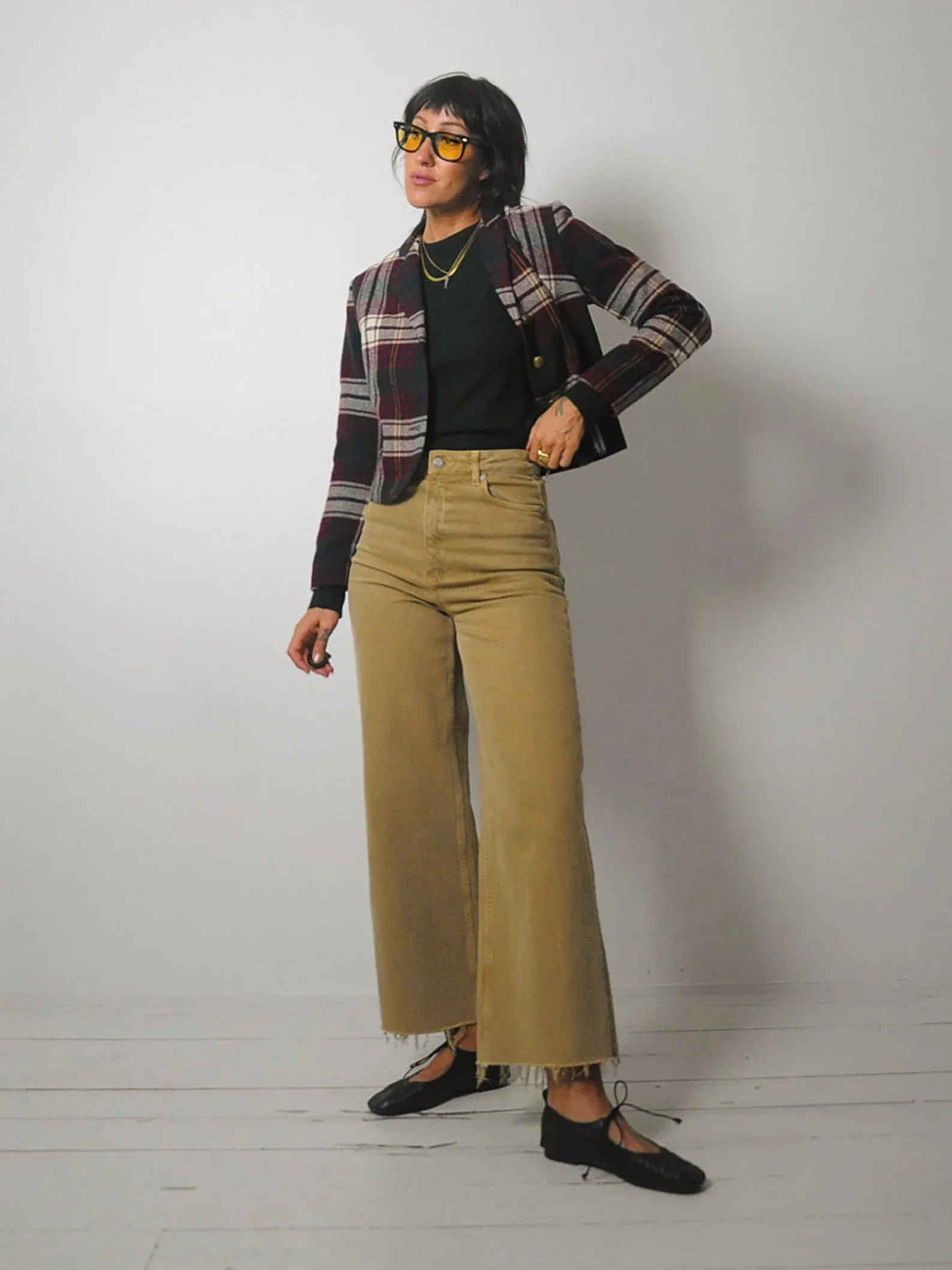 1960's Cropped Wool Plaid Blazer