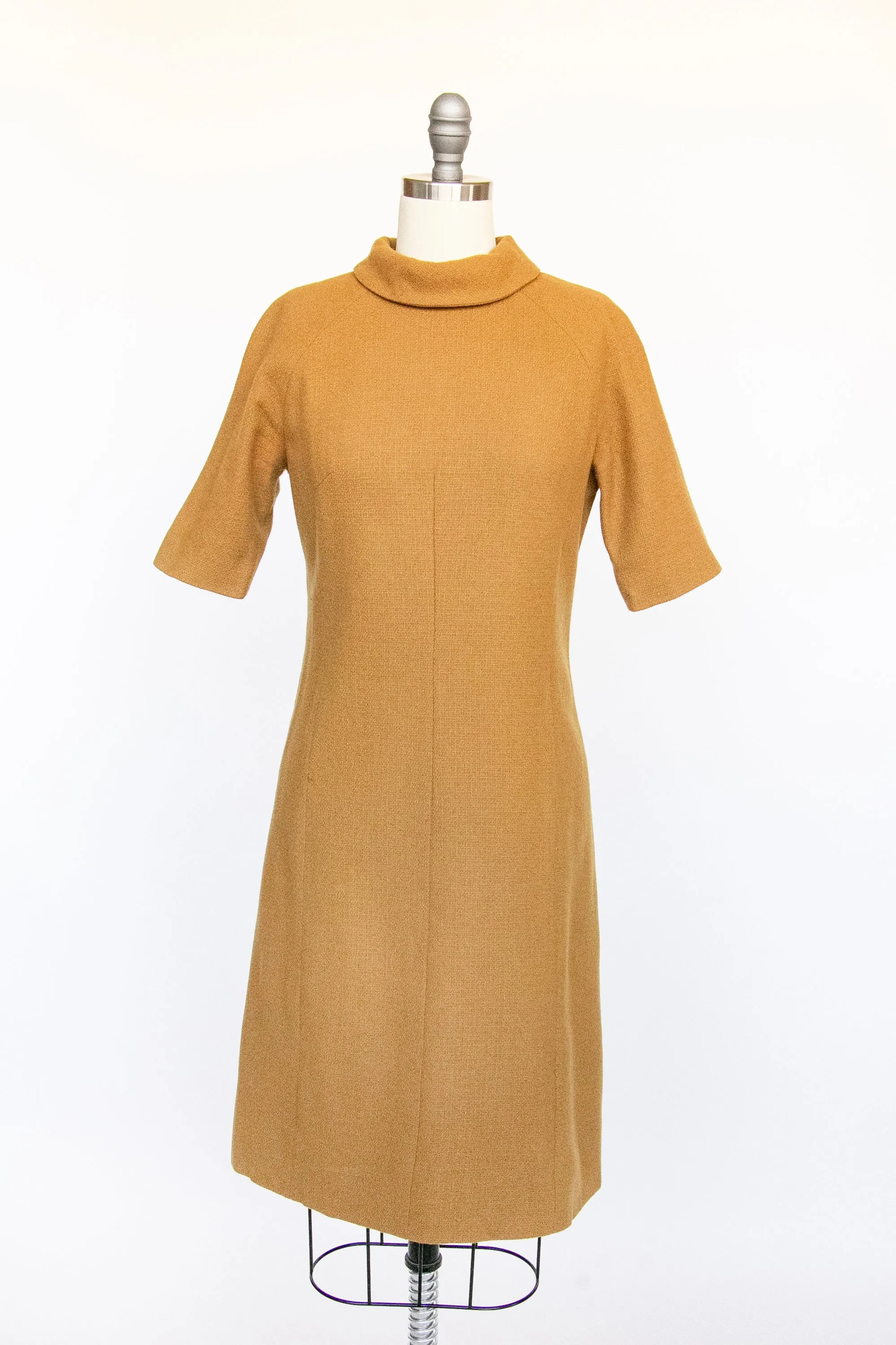 1960s Shift Dress Wool Mustard Mod S