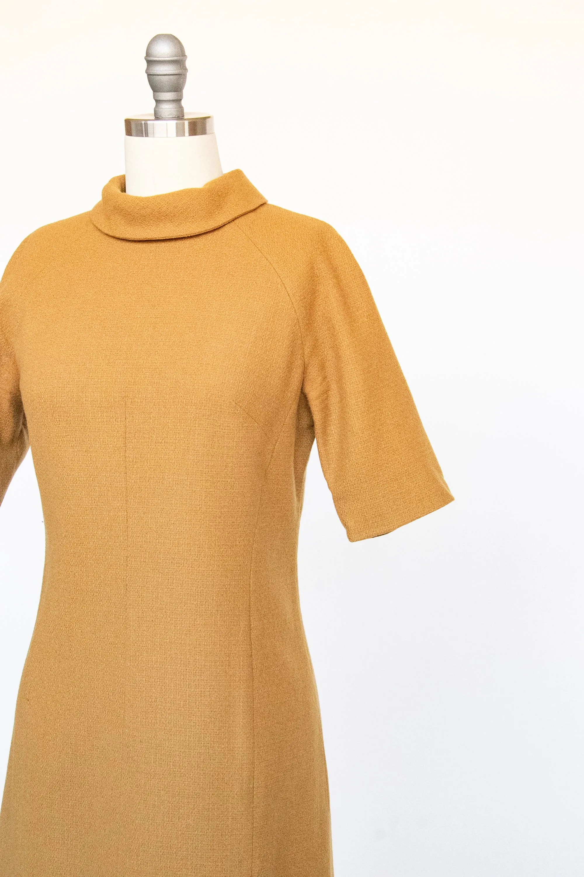 1960s Shift Dress Wool Mustard Mod S