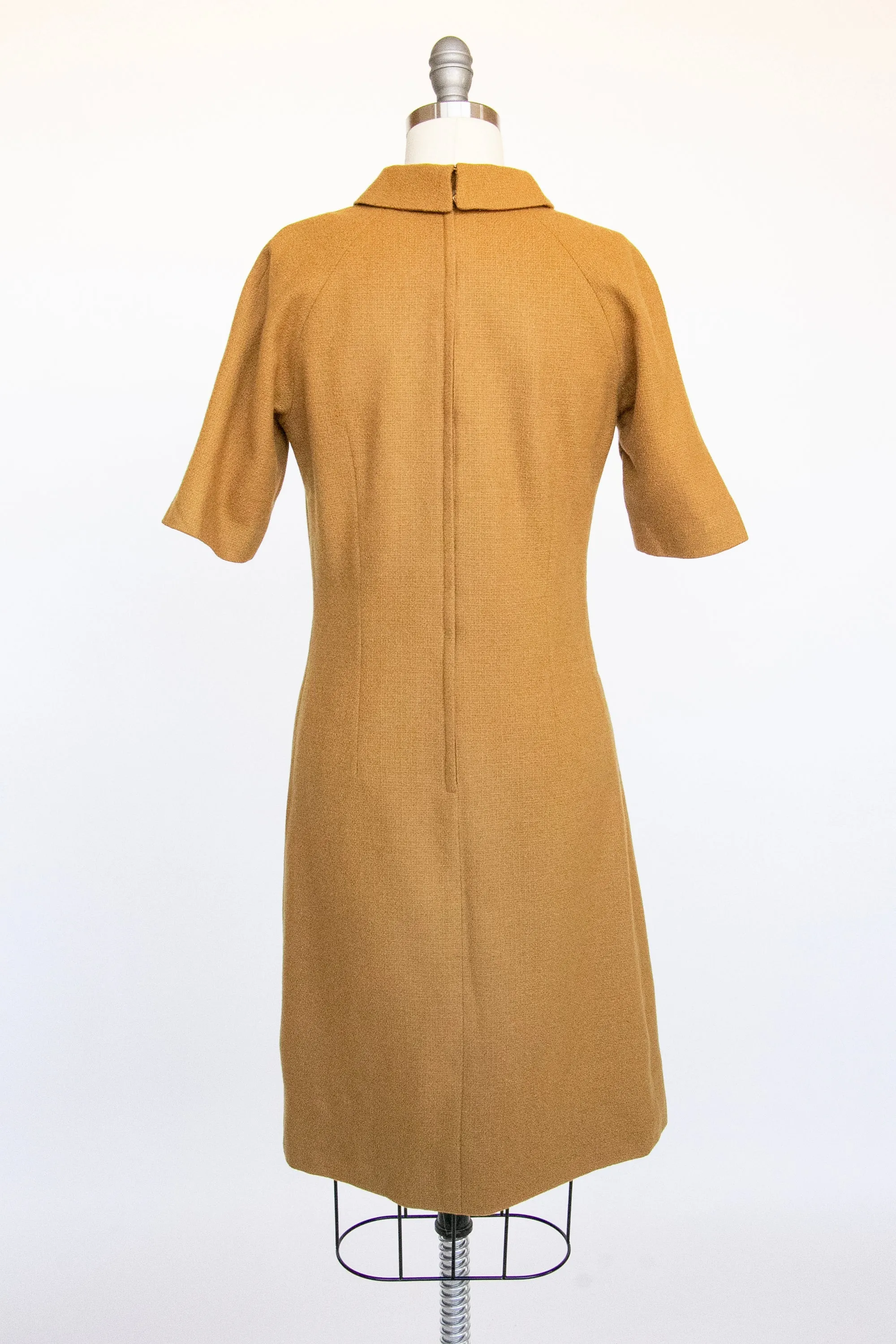 1960s Shift Dress Wool Mustard Mod S