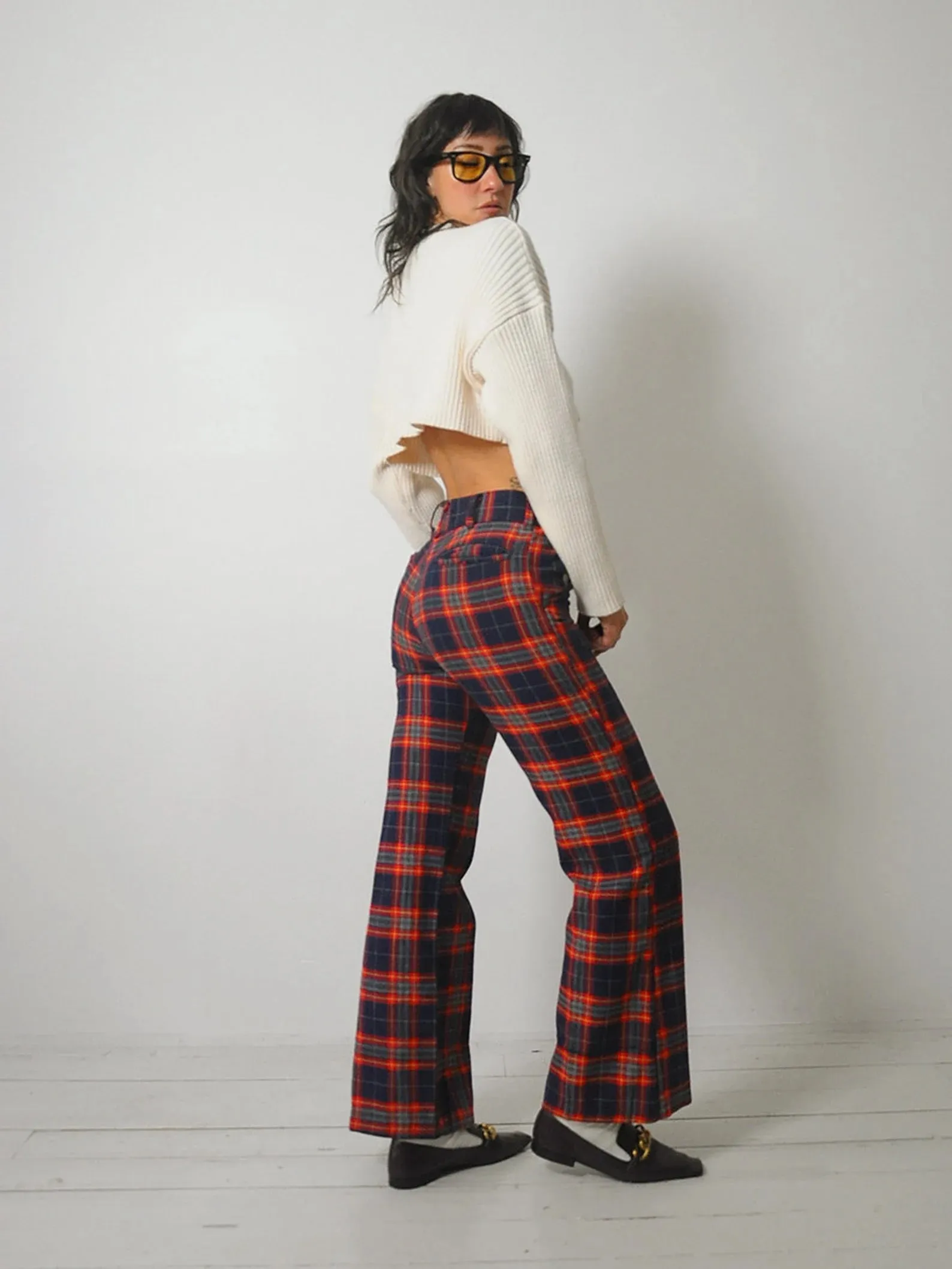 1970's Tartan Plaid Flared Pants 28x31