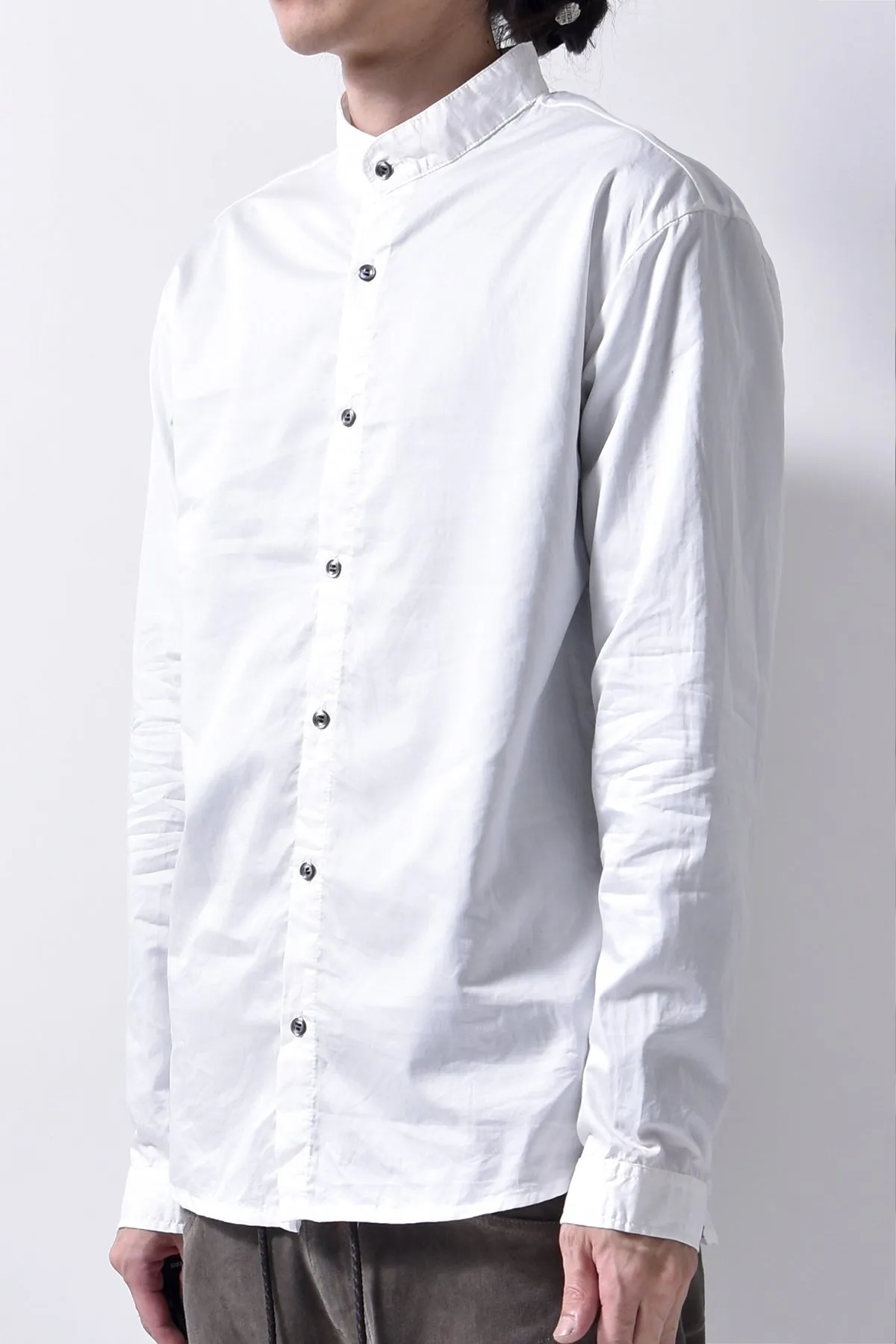 2102-SH05 Cotton Satin Stand Collar Shirt White