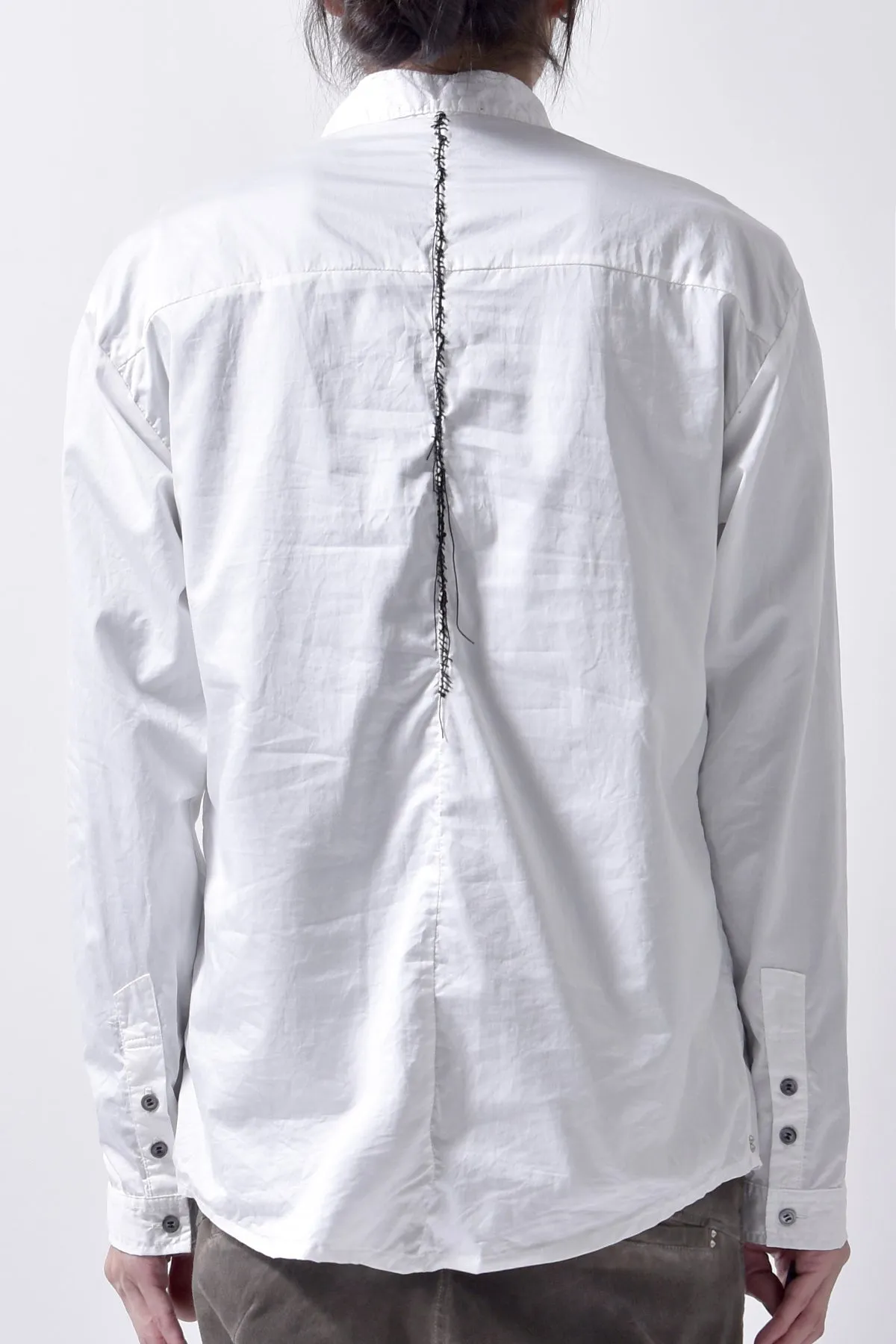 2102-SH05 Cotton Satin Stand Collar Shirt White