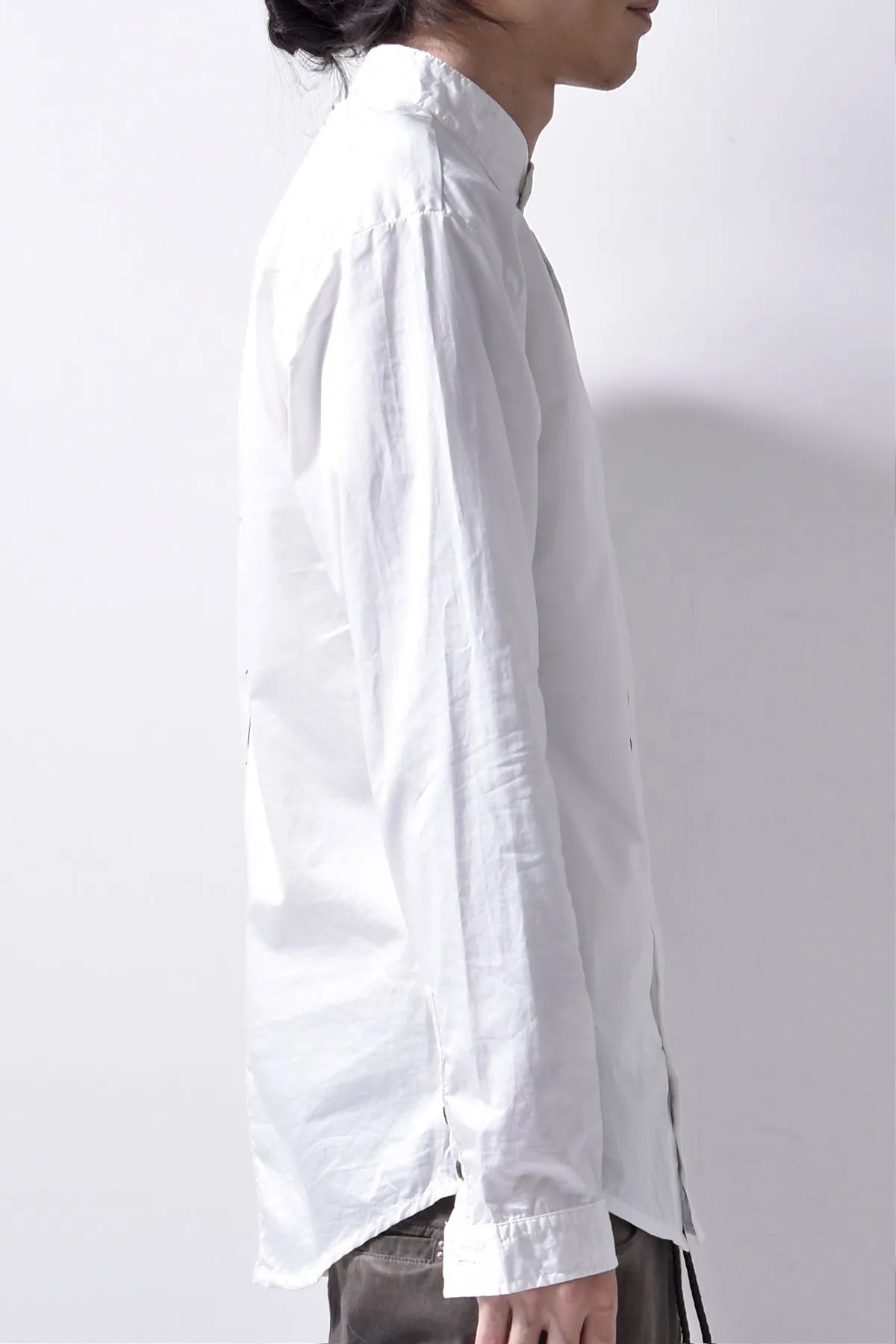 2102-SH05 Cotton Satin Stand Collar Shirt White