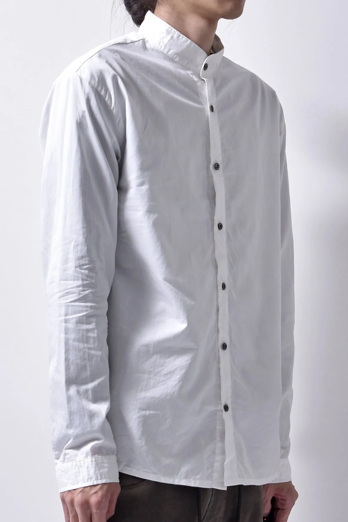 2102-SH05 Cotton Satin Stand Collar Shirt White