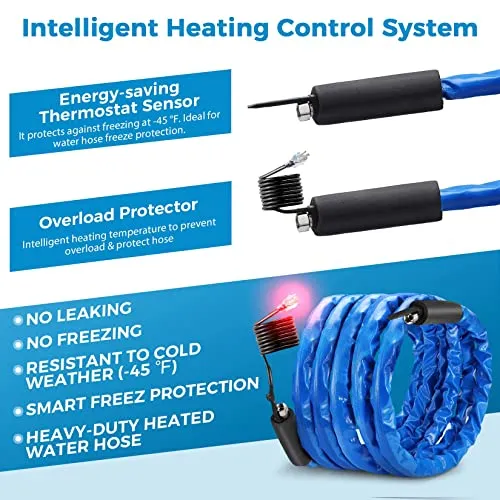 25FT Heated Drinking Water Hose 2.0 for Rv Garden Home with Energy Saving Thermostat,1/2" Inner Diameter Withstand Temperatures Down to-45°F-Lead and BPA Free