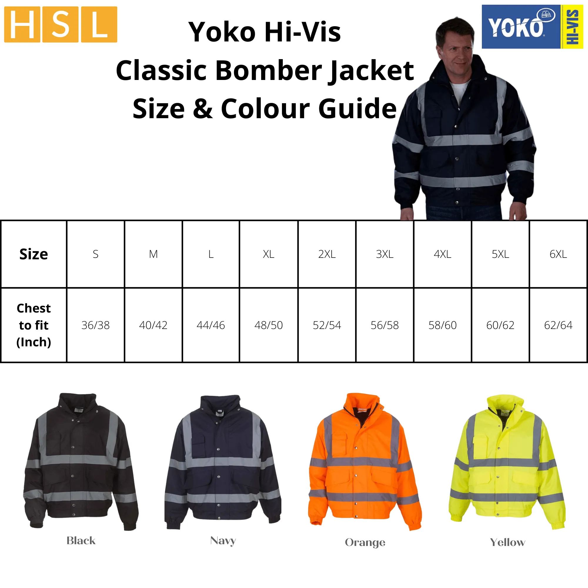 6 for £198 Yoko Hi-Vis Classic Bomber Jacket Bundle Deal