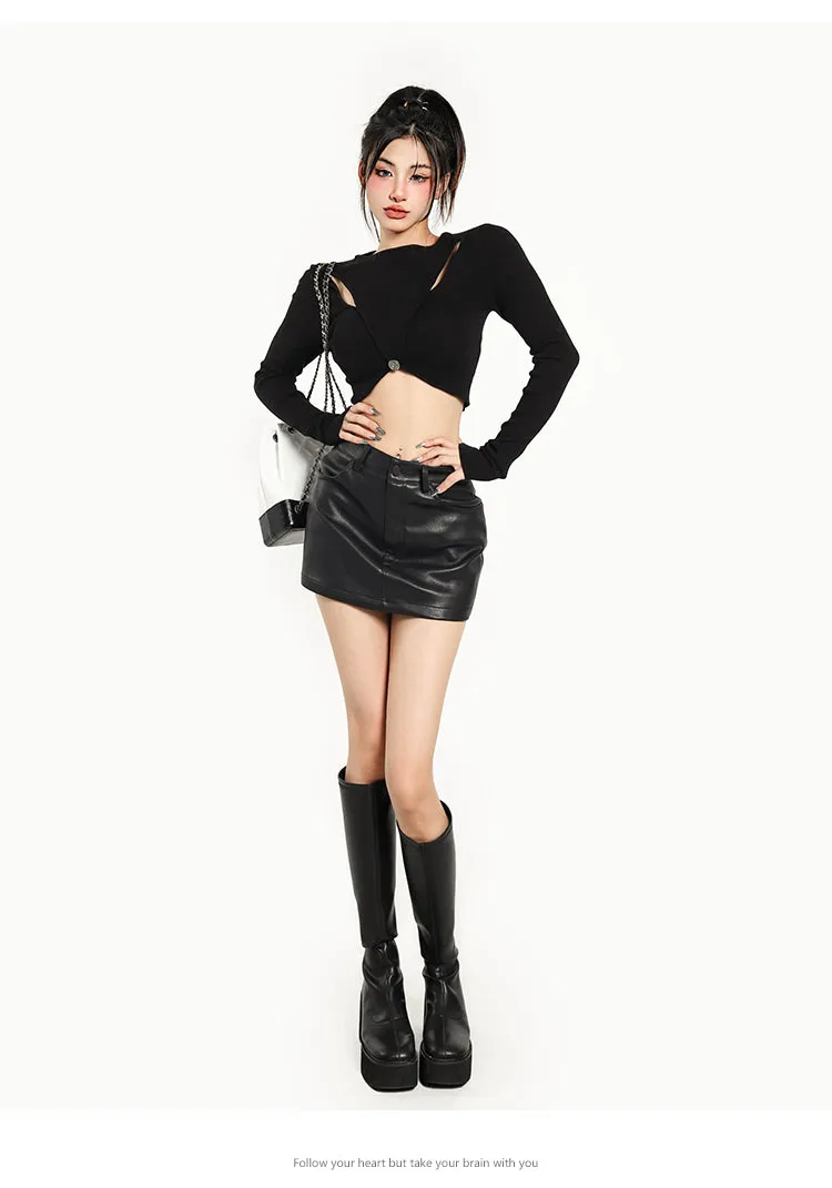 Alice Solid Color Cut Out Long Sleeve Crop Top