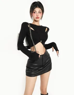 Alice Solid Color Cut Out Long Sleeve Crop Top