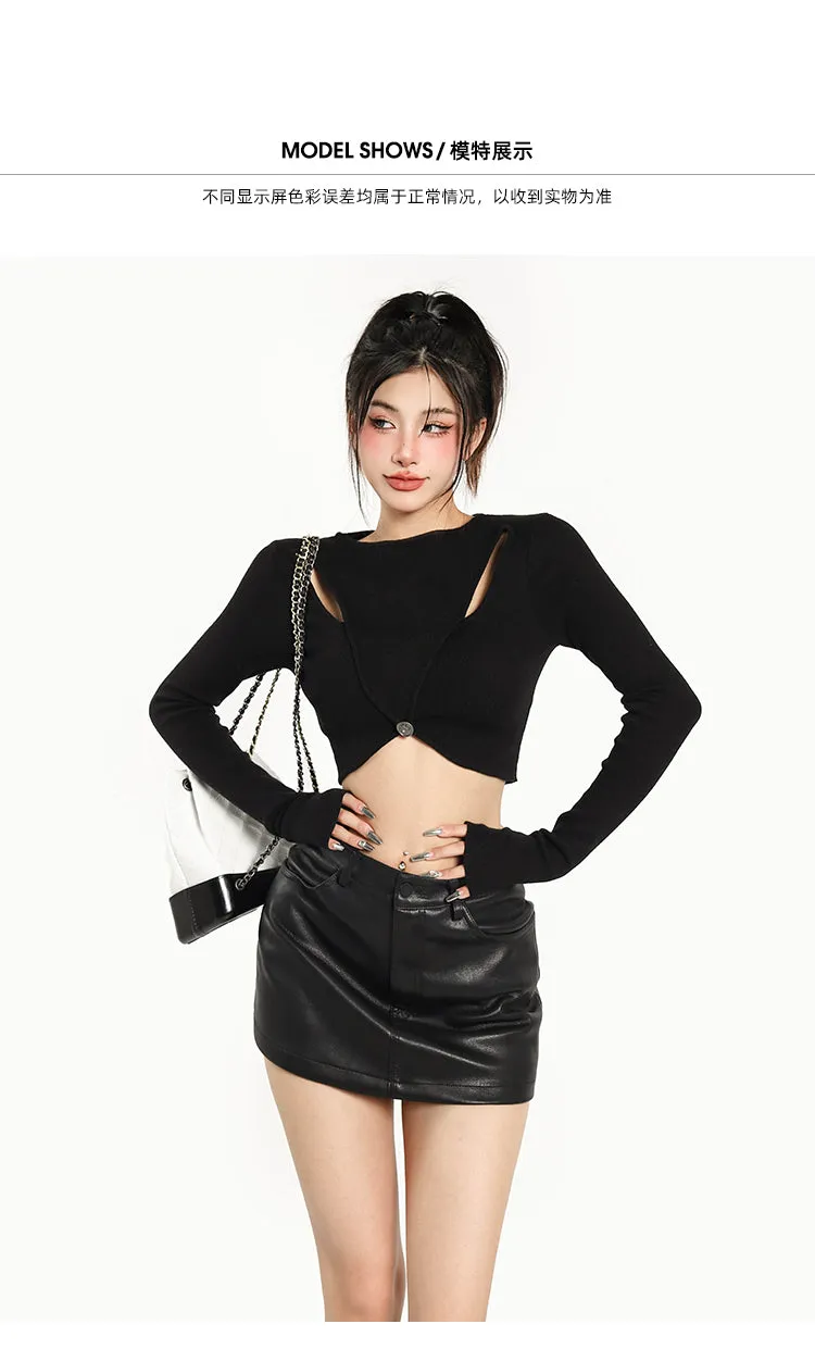 Alice Solid Color Cut Out Long Sleeve Crop Top