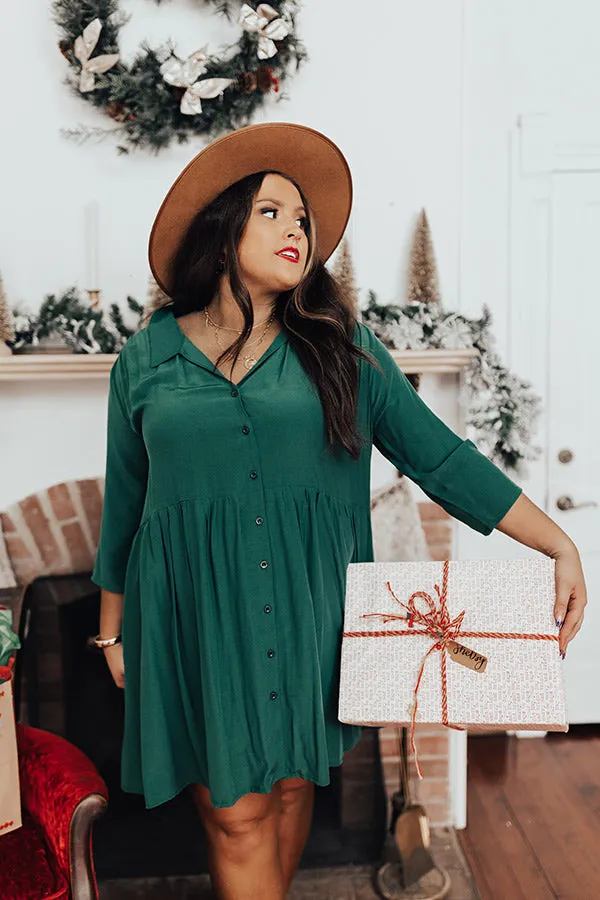 Always On Time Babydoll Tunic Dress In Green Curves