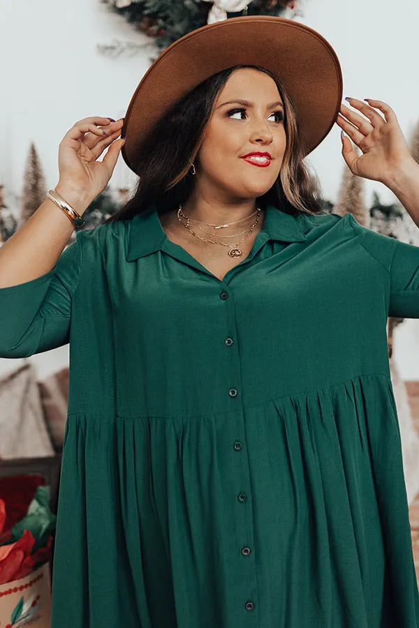 Always On Time Babydoll Tunic Dress In Green Curves