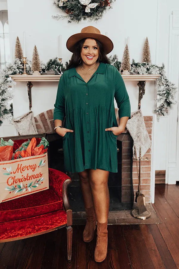 Always On Time Babydoll Tunic Dress In Green Curves