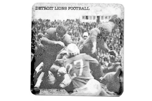 B&W Vintage DETROIT LIONS Tackle Porcelain Tile Coaster