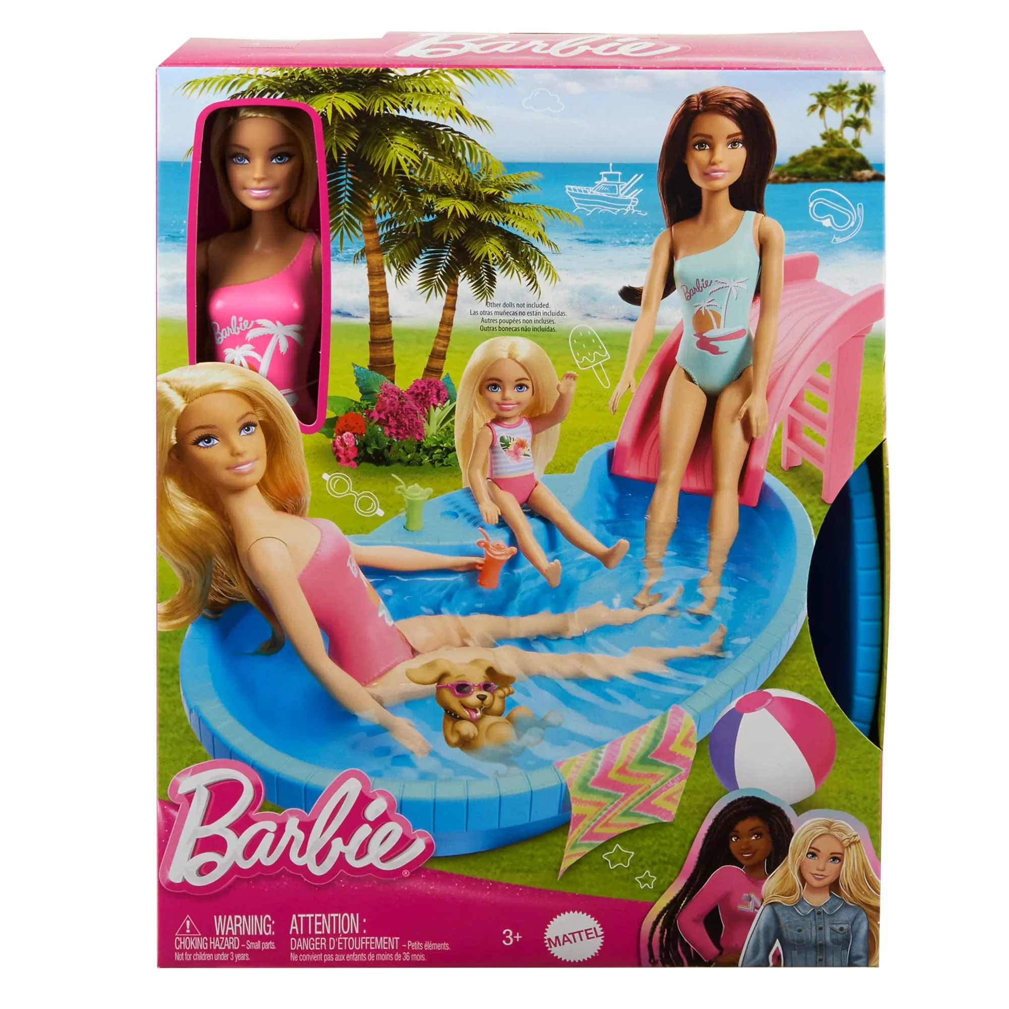 Barbie Doll And Pool Playset, Blonde With Pool, Slide, Towel And Drink Accessories