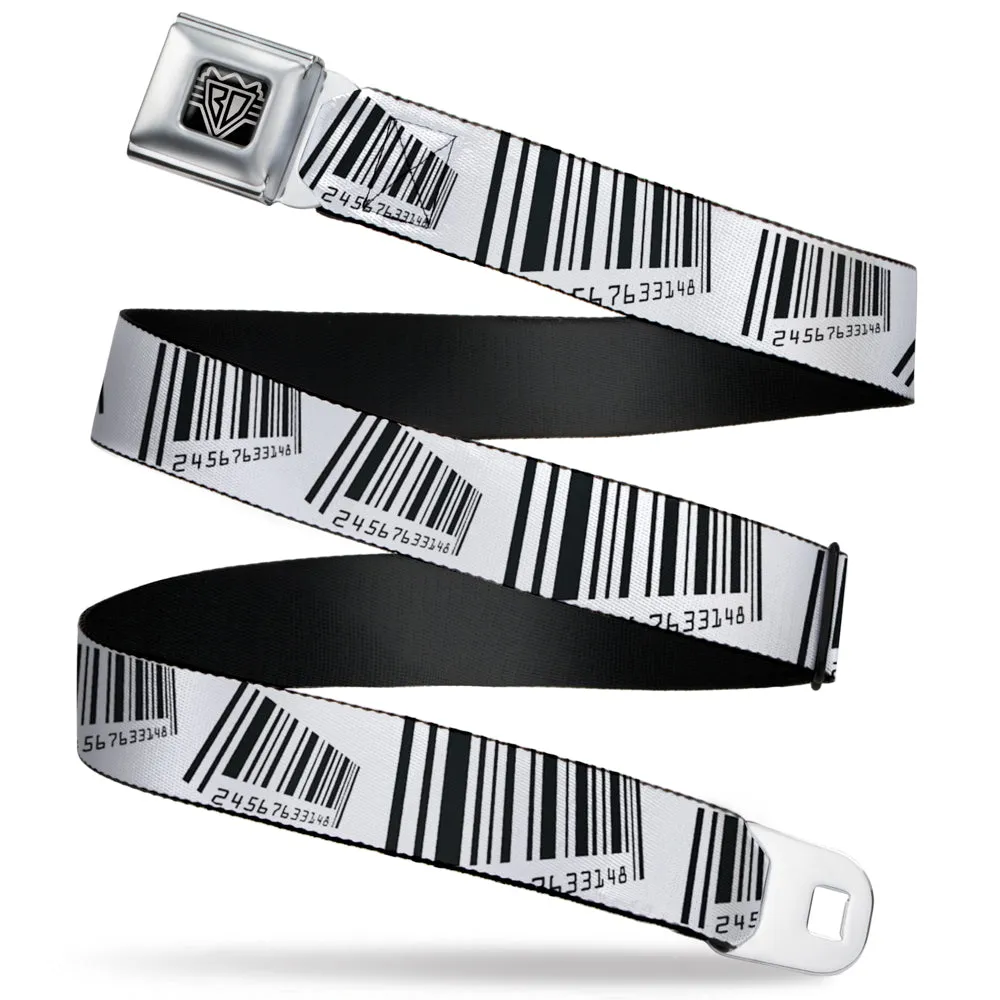 BD Wings Logo CLOSE-UP Full Color Black Silver Seatbelt Belt - Barcode Webbing