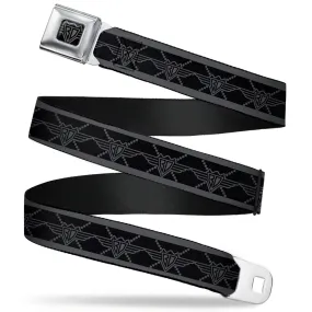 BD Wings Logo CLOSE-UP Full Color Black Silver Seatbelt Belt - BD Monogram2 Black/Gray Webbing