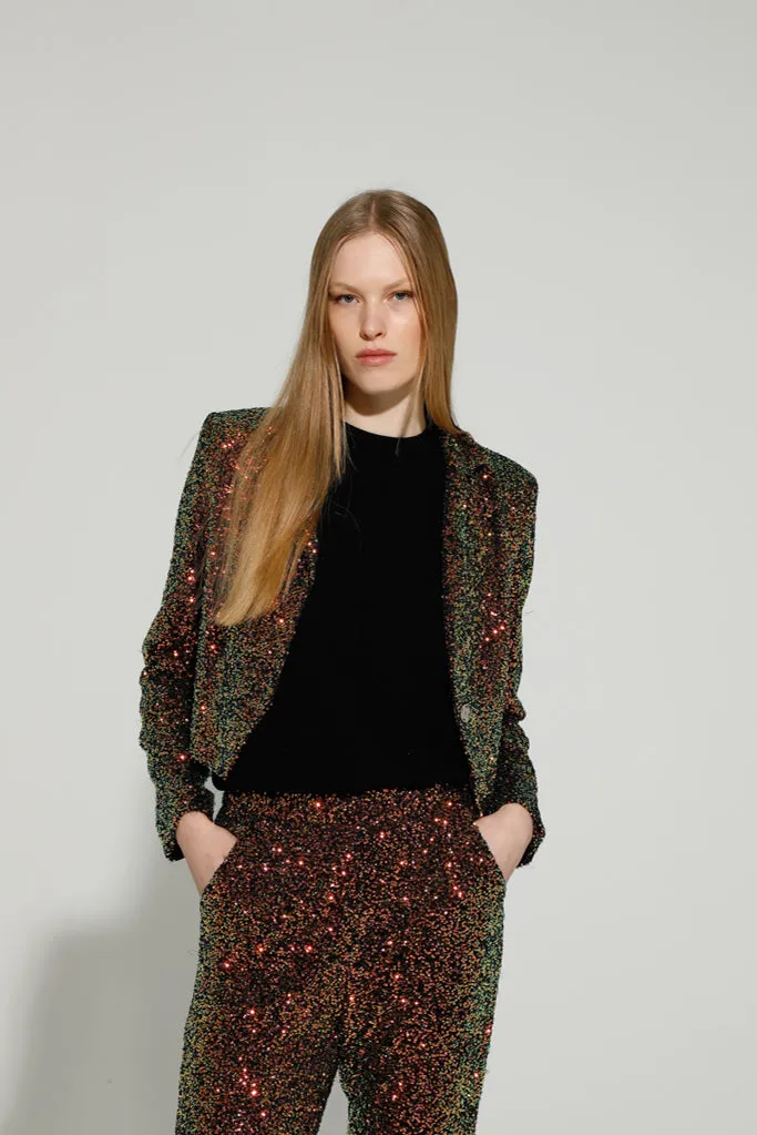 BJORN SEQUIN CROPPED JACKET (EMERALD/BRONZE)