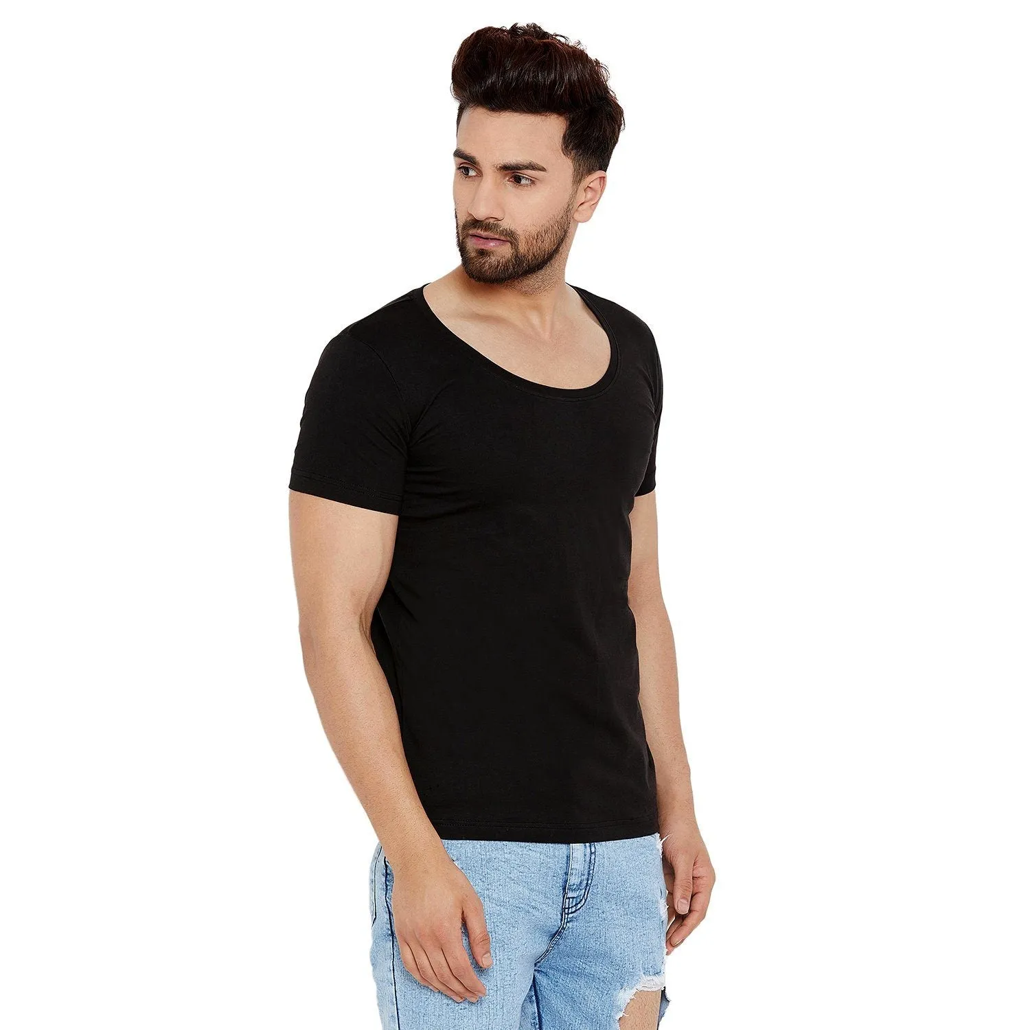 Black Deep Scoop Neck Tee