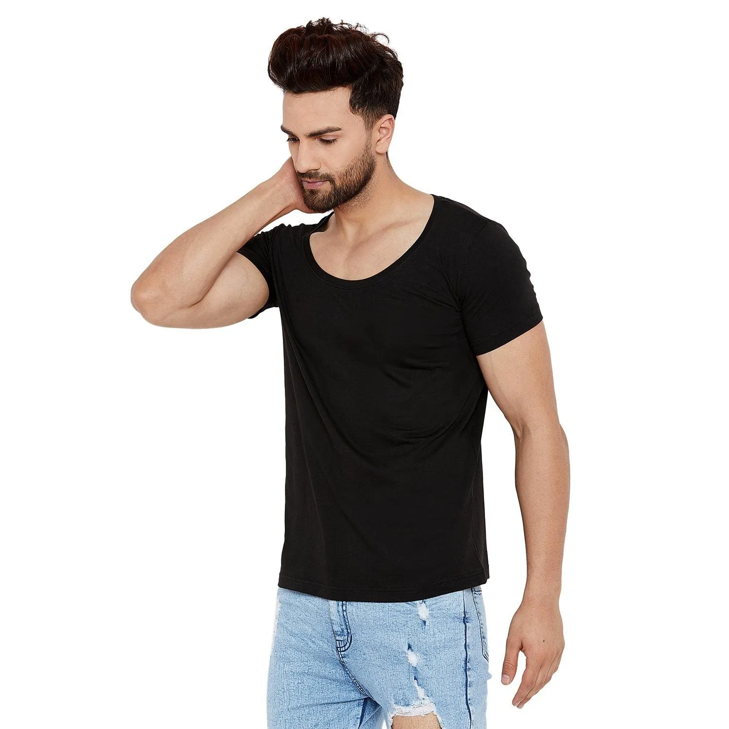 Black Deep Scoop Neck Tee