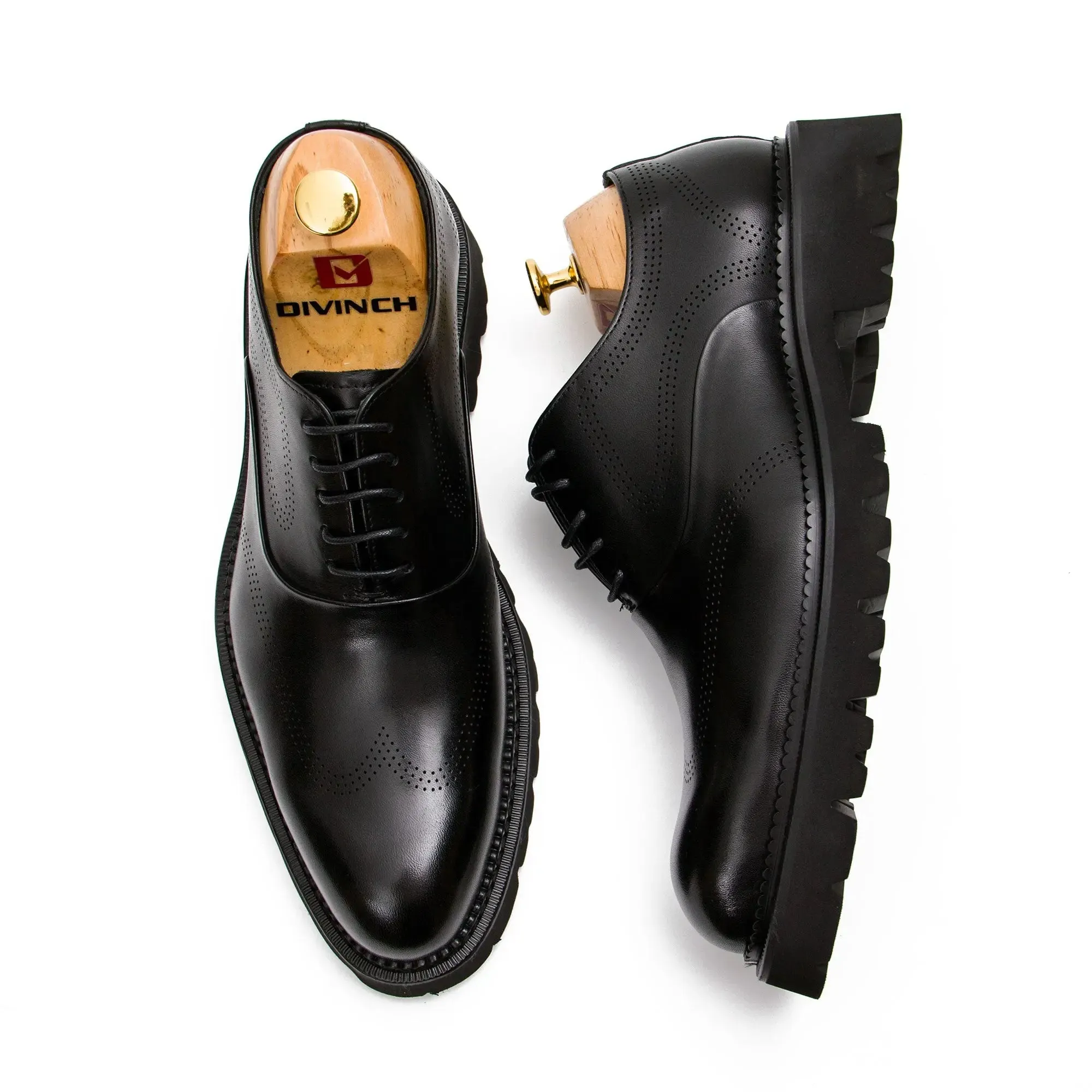 Black thick sole oxford shoes