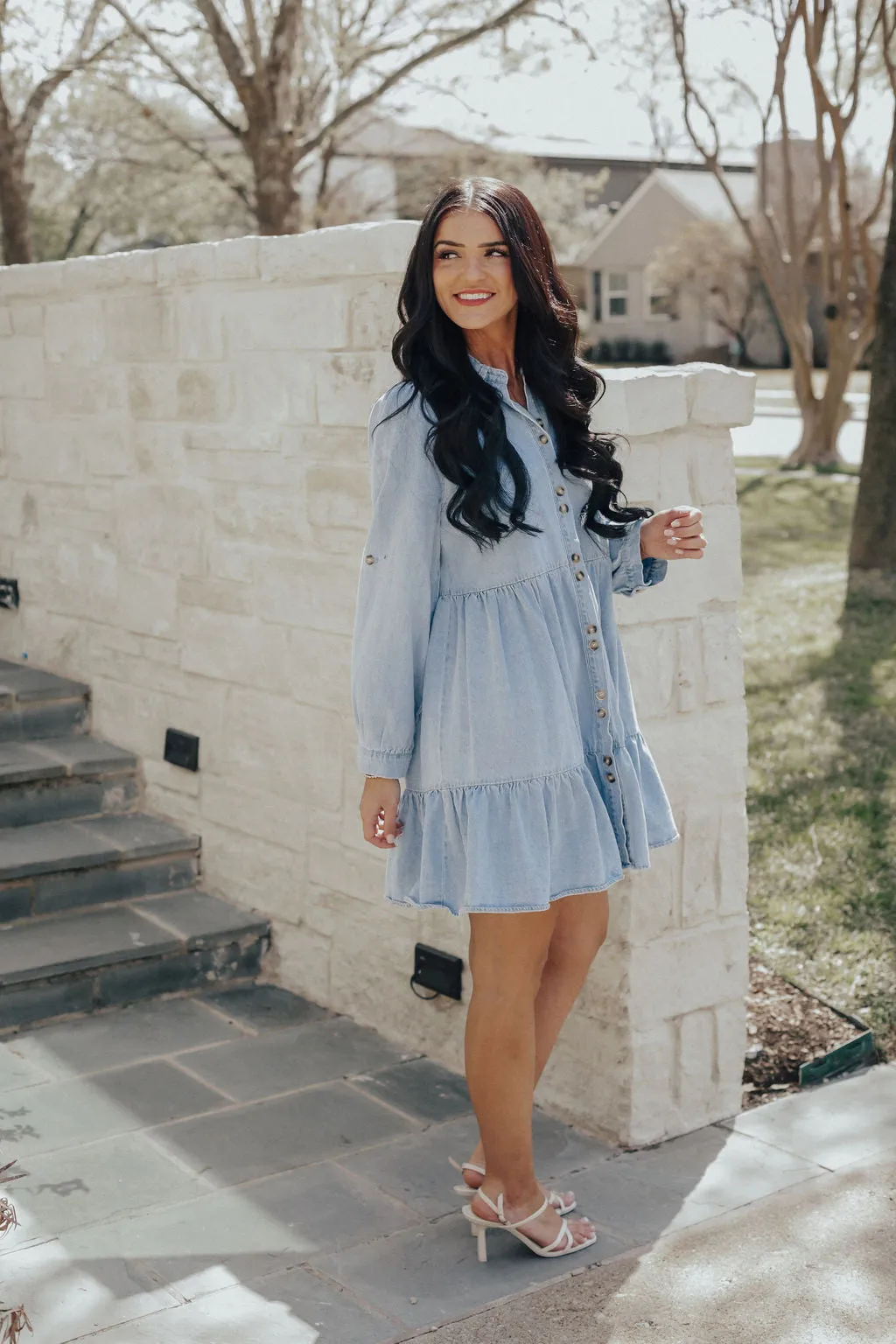 Button Down Tiered Denim Dress