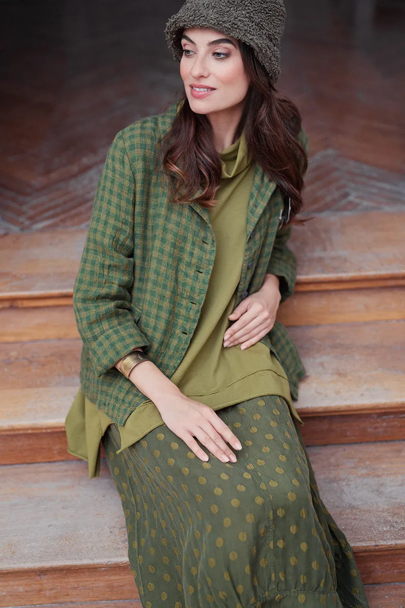 Buttoned Green Check Linen Jacket