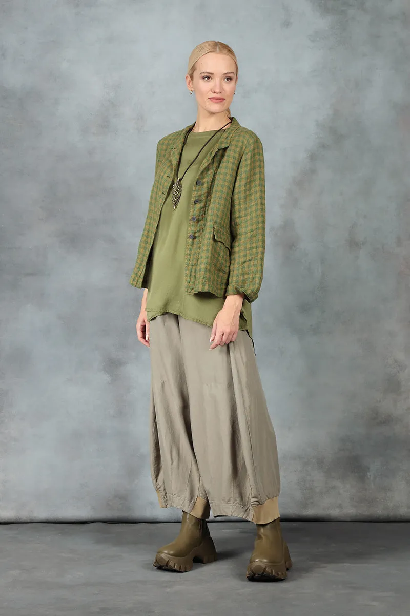 Buttoned Green Check Linen Jacket