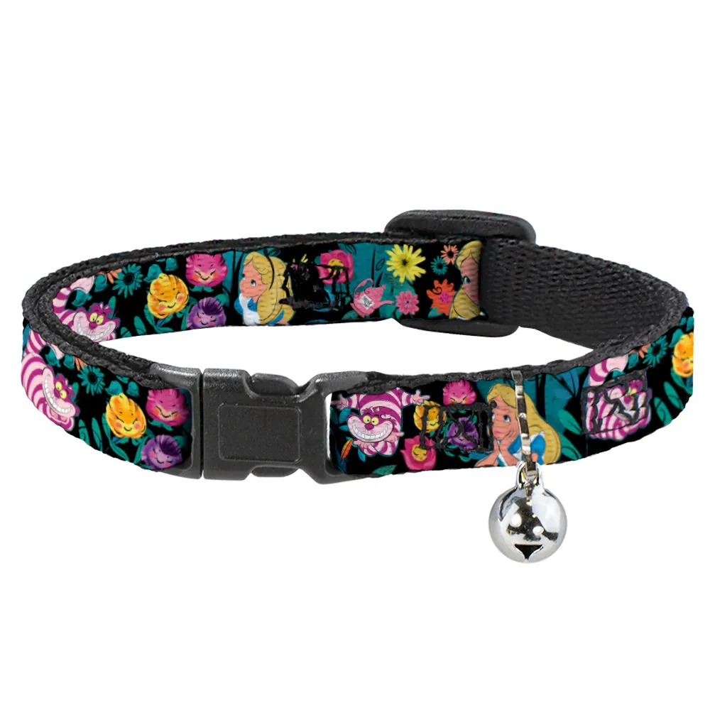 Cat Collar Breakaway - Alice Cheshire Cat Flowers Poses Black Multi Color by Buckle-Down