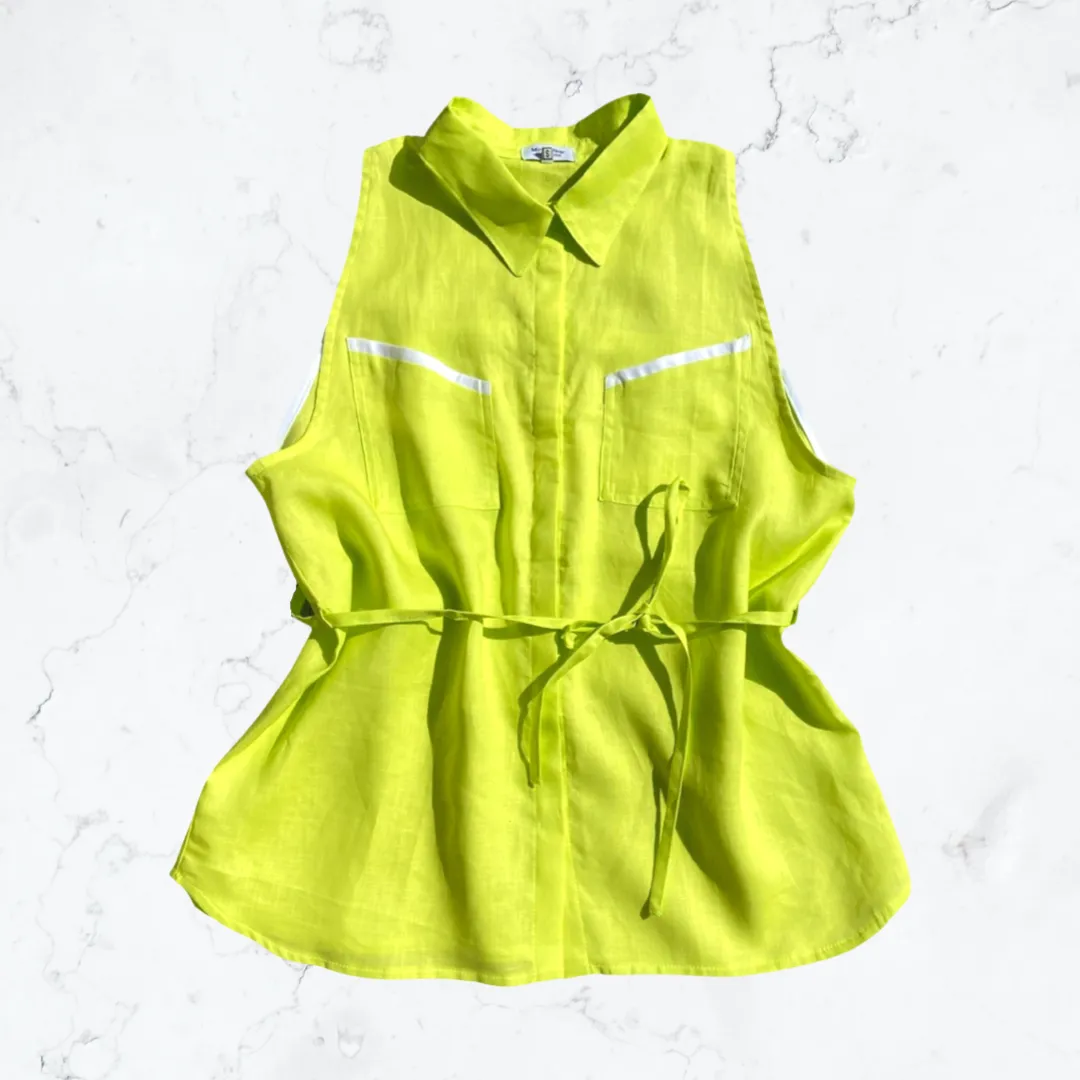 Chartreuse Oversized Linen sleeveless Shirt