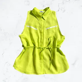 Chartreuse Oversized Linen sleeveless Shirt