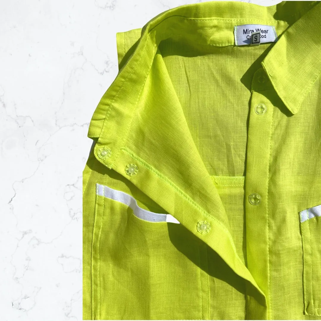 Chartreuse Oversized Linen sleeveless Shirt