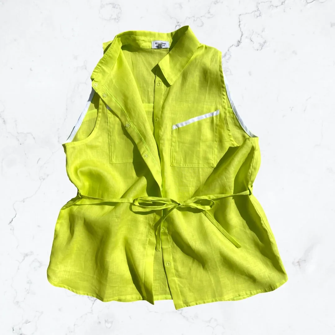 Chartreuse Oversized Linen sleeveless Shirt