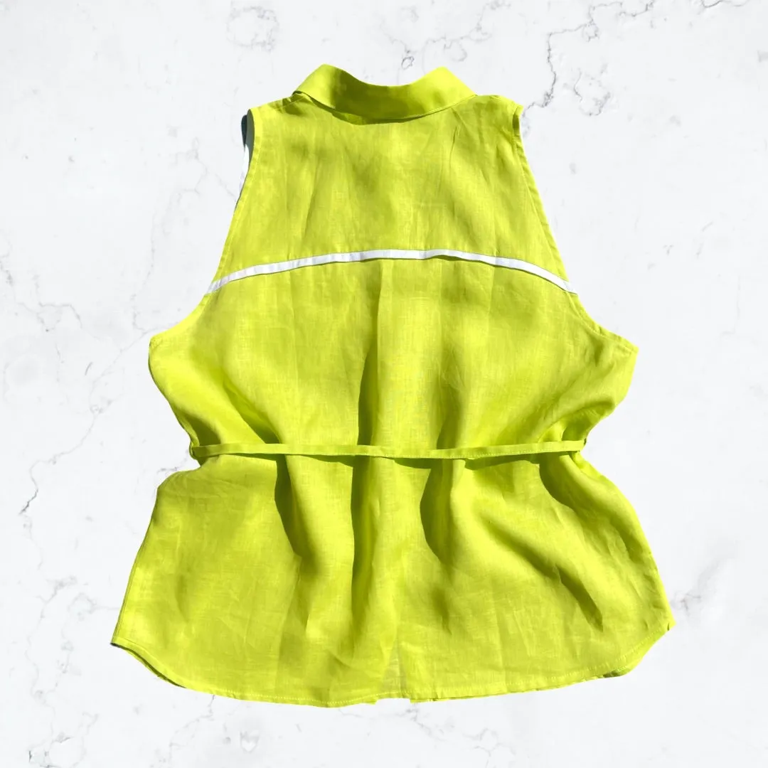 Chartreuse Oversized Linen sleeveless Shirt