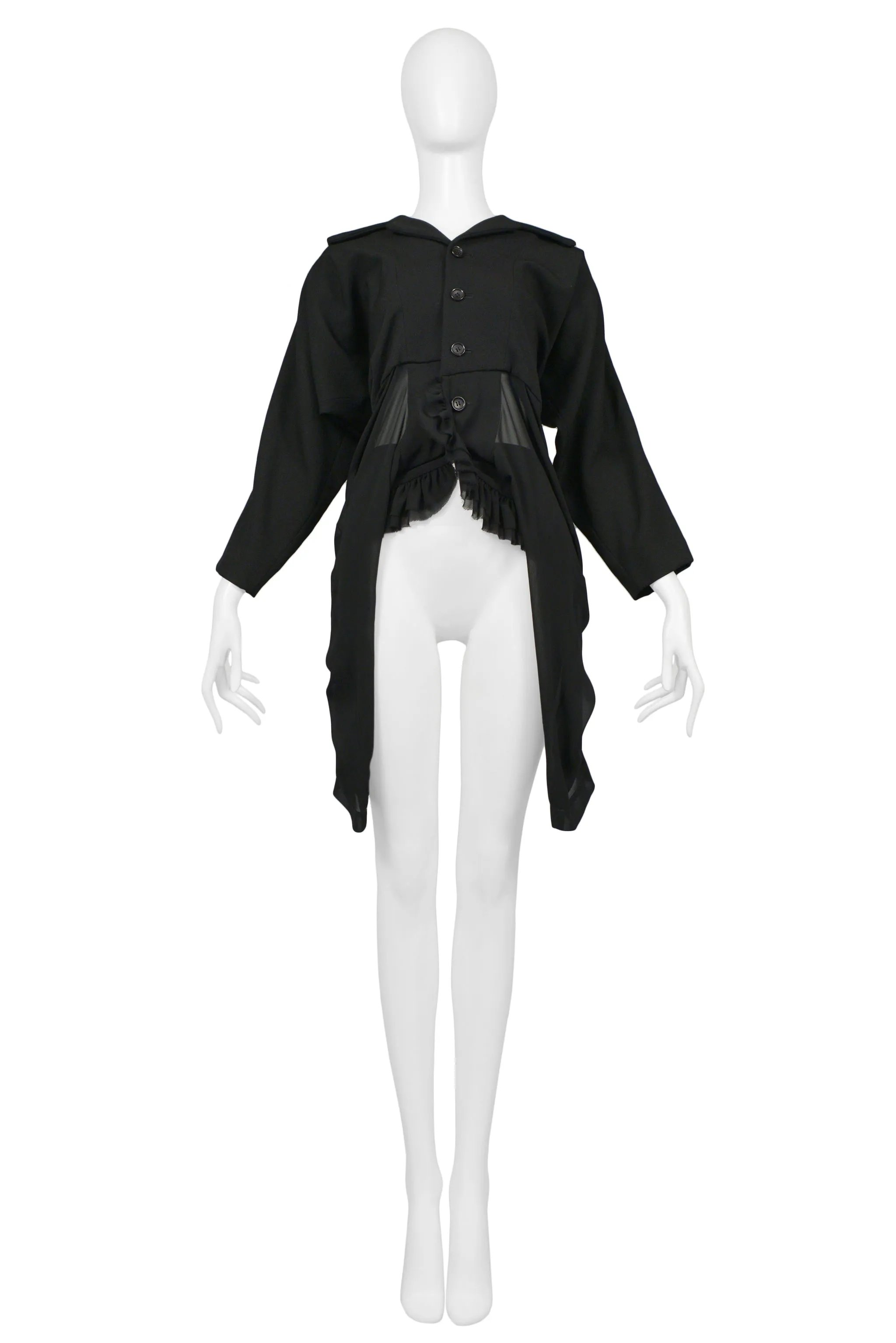 COMME DES GARCONS BLACK WOOL & CHIFFON RUFFLE JACKET