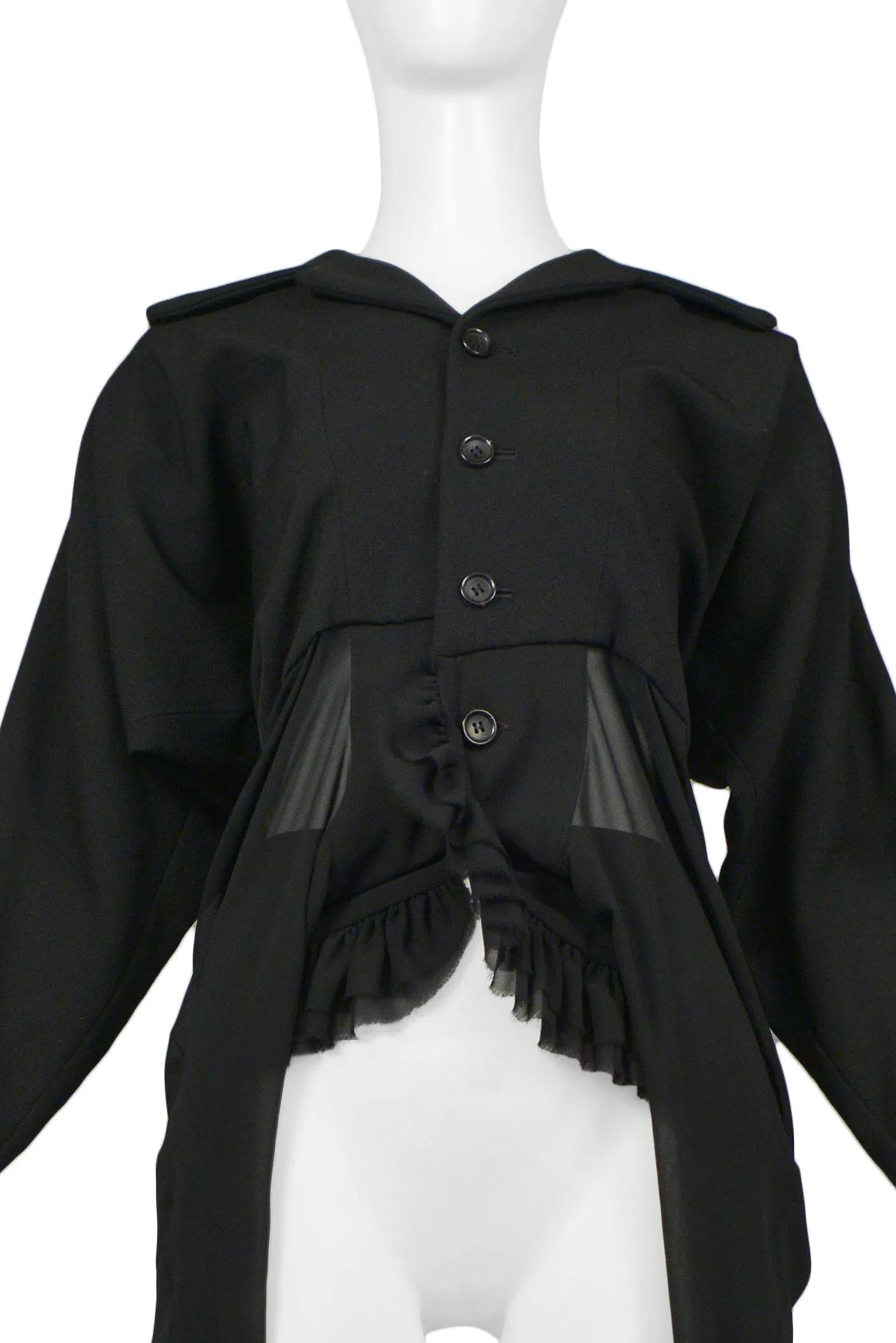 COMME DES GARCONS BLACK WOOL & CHIFFON RUFFLE JACKET