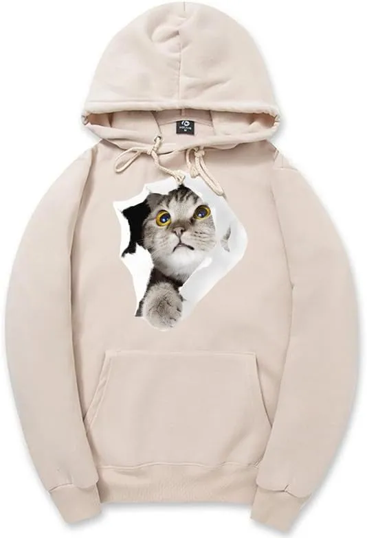 CORIRESHA Cat Lovers Hoodie Casual Long Sleeve Drawstring Teen Cute Sweatshirt Kangaroo Pocket