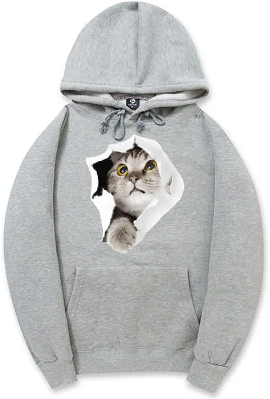 CORIRESHA Cat Lovers Hoodie Casual Long Sleeve Drawstring Teen Cute Sweatshirt Kangaroo Pocket