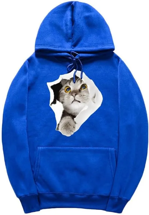 CORIRESHA Cat Lovers Hoodie Casual Long Sleeve Drawstring Teen Cute Sweatshirt Kangaroo Pocket