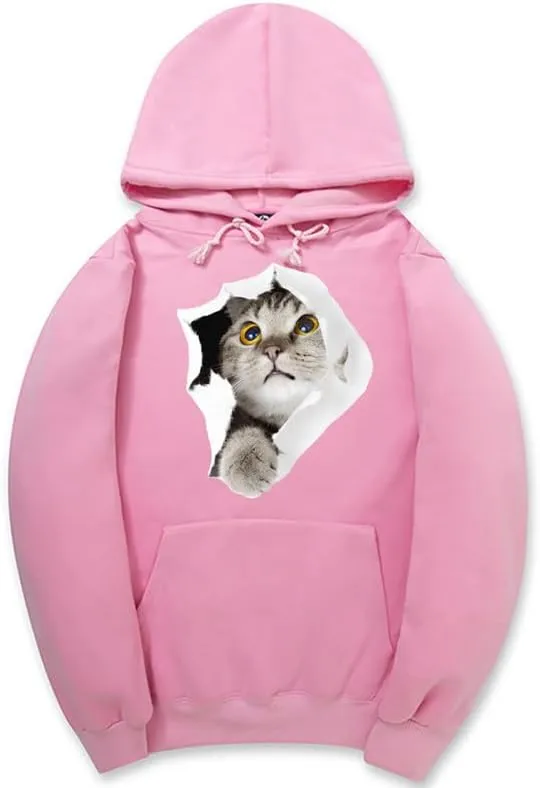 CORIRESHA Cat Lovers Hoodie Casual Long Sleeve Drawstring Teen Cute Sweatshirt Kangaroo Pocket