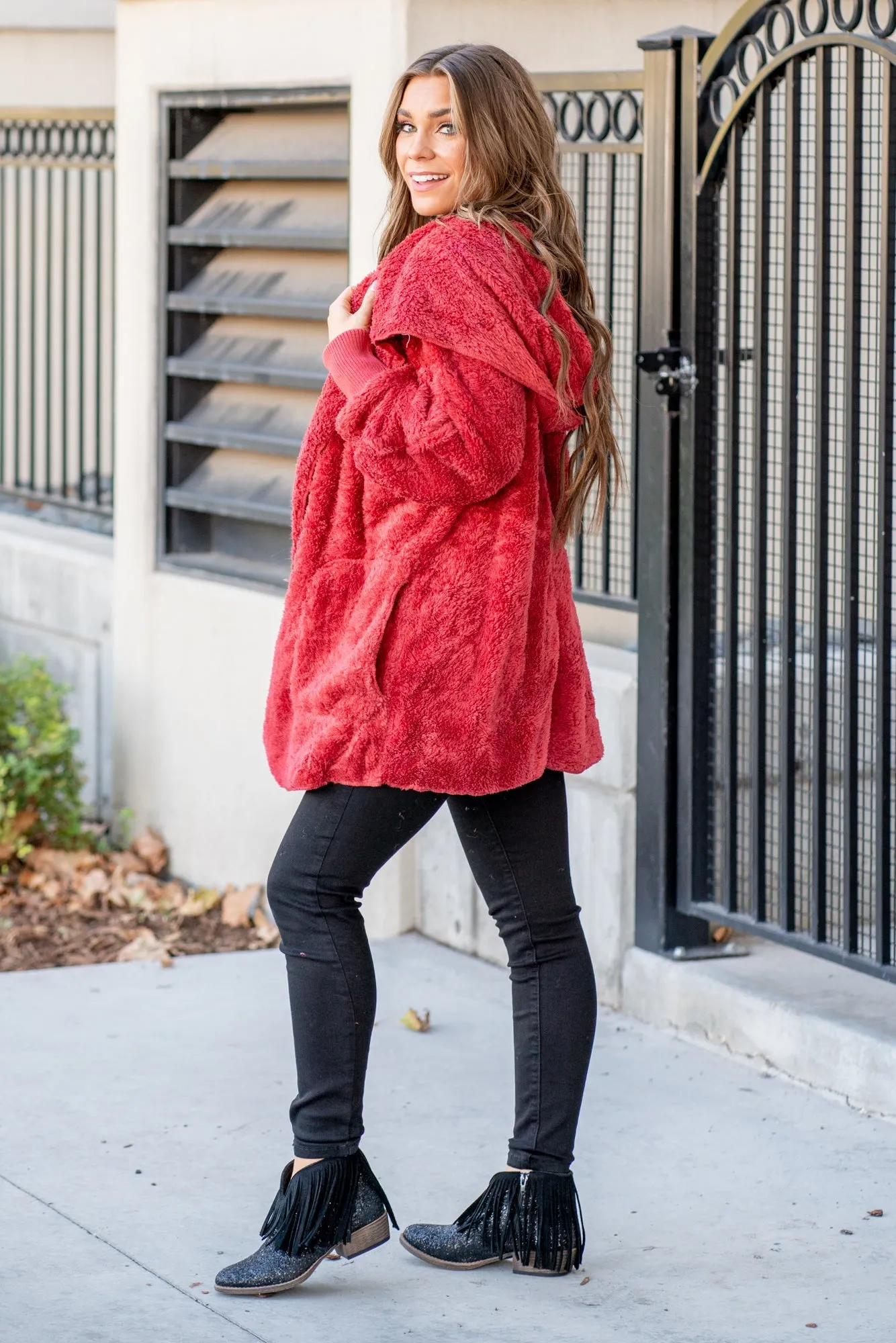 Cozy Sherpa Jacket - Red