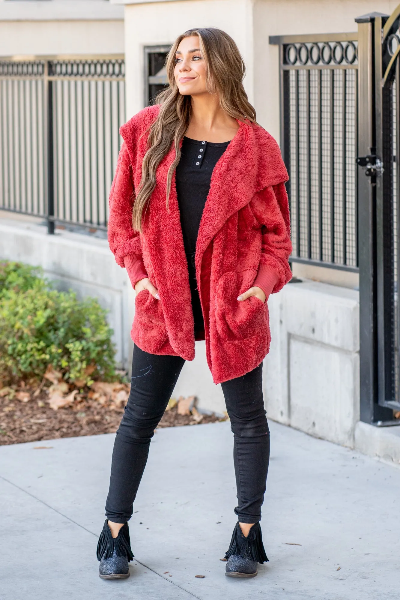 Cozy Sherpa Jacket - Red