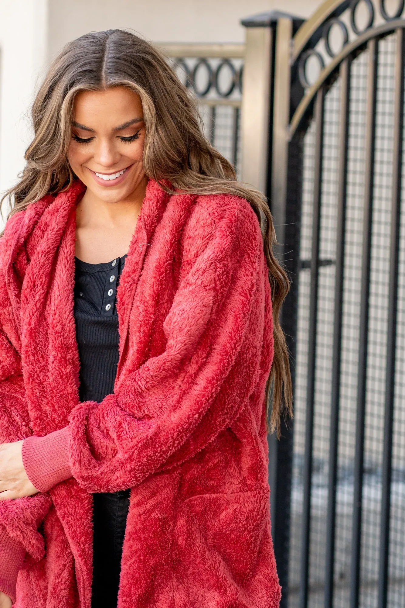 Cozy Sherpa Jacket - Red