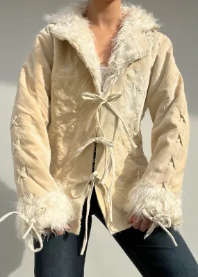 Cream Y2k Fur Trim Jacket (M)