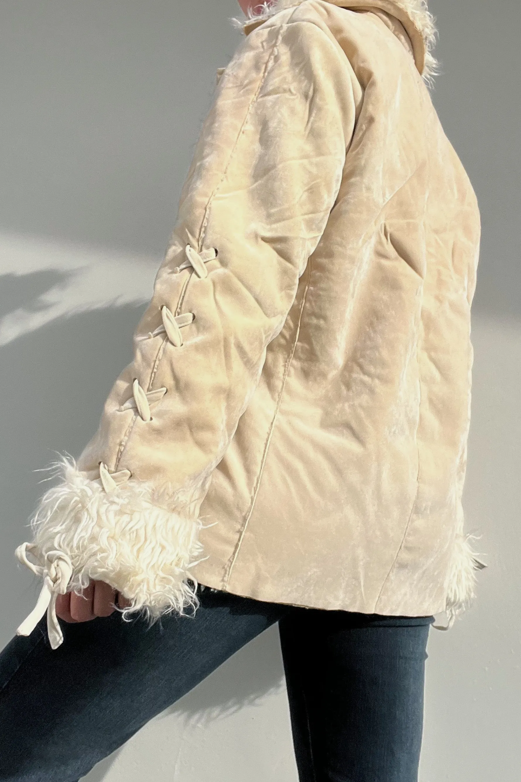 Cream Y2k Fur Trim Jacket (M)